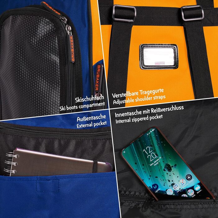 Чохол для лижних черевиків BRUBAKER з відділенням для шолома - Super Function. Сумка-рюкзак для лижних черевиків, синьо-помаранчевий колір