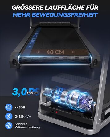 Біговий доріжки для дому Cardirun 3.0PS, 12 км/год, нахил 10%, до 160 кг, LED-дисплей, APP, Bluetooth, тиха, срільно-чорний