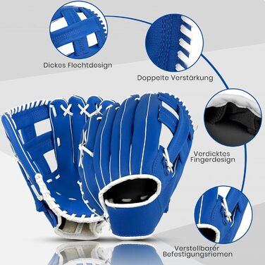 Рукавиця для бейсболу та софтболу дитяча/доросла, з м'ячем, блакитна, 12.5 дюймів