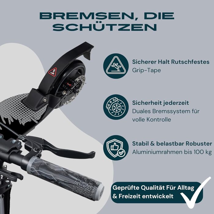 Самокат міський Bergеn City Scooter Classic складаний, 200 мм, дискове та ножне гальмо, амортизація, алюміній, регульована висота, для дітей від 6 років та дорослих до 100 кг (Сірий)