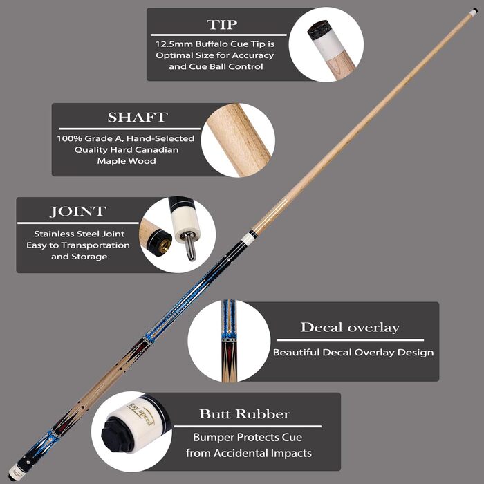 Професійний більярдний кий CGB-500: двочастинний, канадський клен, 58' (19/20oz), з жорстким кейсом