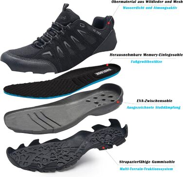 Черевики для хайкінгу SHULOOK чоловічі водонепроникні легкі трекінгові черевики з підтримкою щиколотки, неслизькі спортивні кросівки для кемпінгу та хайкінгу (47 EU, Чорний)