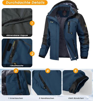 Зимова куртка Rdruko для жінок: водонепроникна, флісова, для сноуборду та лижного спорту, вітрозахисна, дихаюча (Джинсова блакитна, XXL)