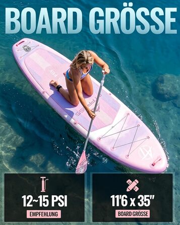 SUP дошка надувна 11'6'x35' для дорослих, рожева з градієнтом, з каяковим сидінням та аксесуарами - для йоги, вантажопідйомність до 181 кг