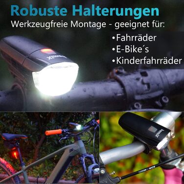 Набір велосипедних ліхтарів BemiX StVZO, LED, водонепроникні, з швидкою фіксацією