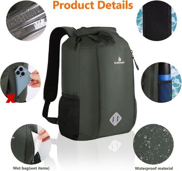Водонепроникний рюкзак Dry Bag 20L, IPX8, з кишенею для телефону, для плавання, каякінгу, рафтингу, кемпінгу (Зелений)