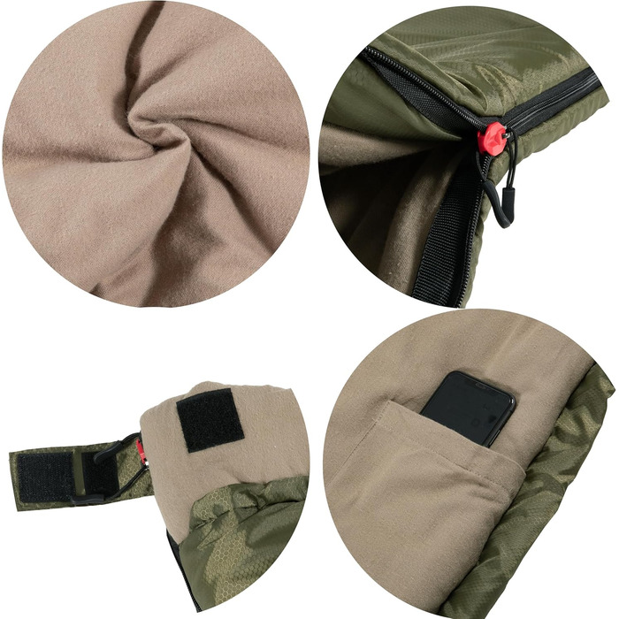 Сплячий мішок PO PO BEAR Zero Degree для дорослих, 100% бавовняний фланель, великий, 84' x 40', ліва блискавка (84' x 40' права блискавка, зелений)