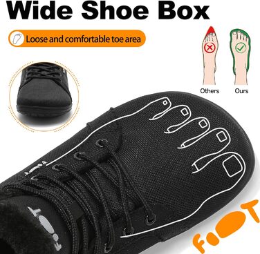 Водонепроникні черевики-сліпони для ходьби Barfuß: жіночі та чоловічі, широкі, для осені/зими, з підкладкою, Zero Drop, підошва Solhe, фітнес, чорні (45 EU)