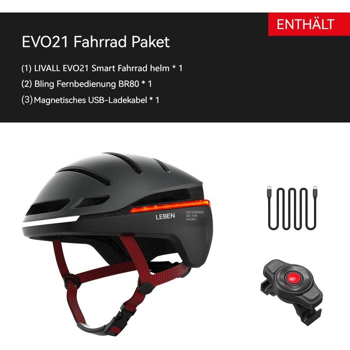 Розумний велосипедний шолом LIVALL EVO21 з підсвіткою, індикаторами повороту, гальмівною сигналізацією та функцією виявлення падіння, для чоловіків і жінок, міський шолом для велосипедистів