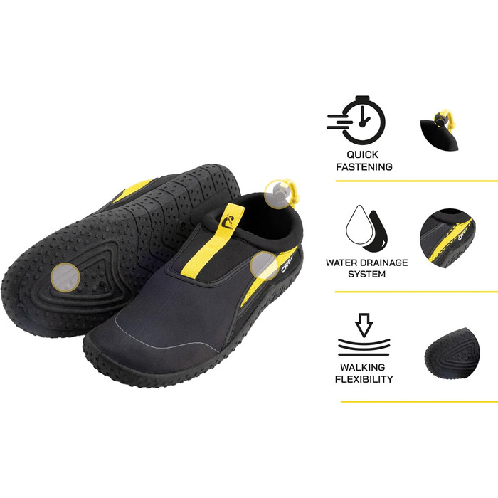 Взуття Cressi Coco - Швидковисихаючі аквашузи для скель, моря, пляжу. Підходять для серфінгу, басейну та водних видів спорту, унісекс, чорно-жовтий, 41.5 EU