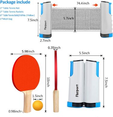 FBSPORT Набір для настільного тенісу Професійний: 2 ракетки, сітка, 6 м'ячів, сумка (сірий)