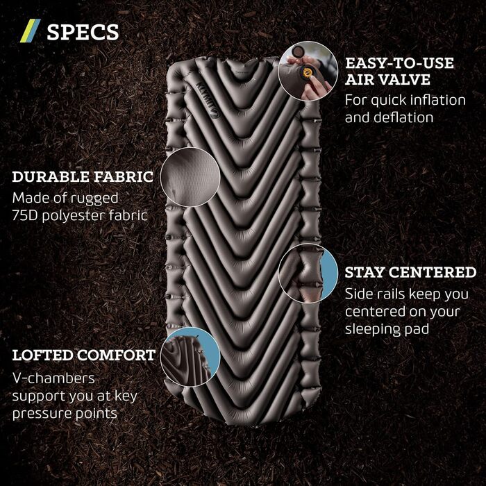 Каремат Klymit Static V Luxe Extra Wide 76 см для кемпінгу, туризму та походів 198x76x7.6 см