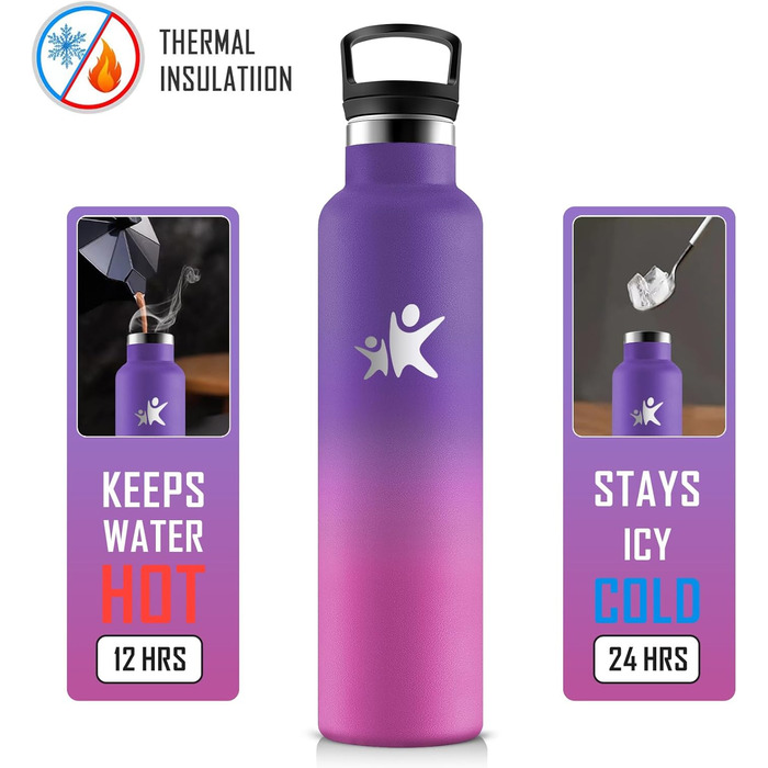 Фляга для води KollyKolla 750мл з нержавіючої сталі, ізольована, з трубочкою, без BPA, для газованої води, вакуумна термофляга, для дорослих, універсальна, для спорту, офісу, тренажерного залу, велосипеда, кемпінгу, темно-синій колір