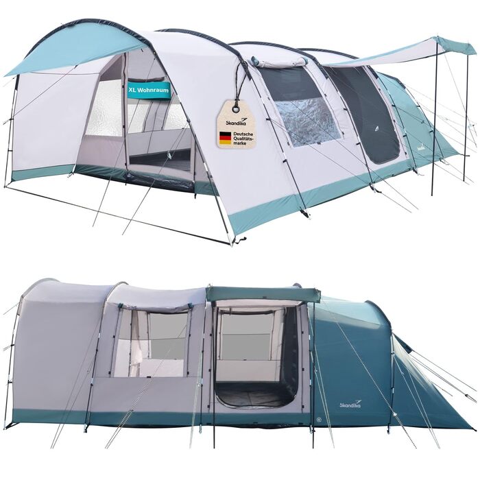Намет Skandika Hafslo Sleeper Protect для кемпінгу 4/5/6 осіб, водонепроникний, з інтегрованим дном (5000 мм), з тамбуром, чорна спальня | Сімейний намет XL