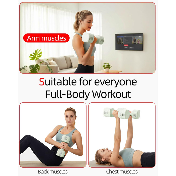 Набір гантелей Abahub 4-в-1: регульовані штанги для дому, фітнесу та силових тренувань. Підходить для жінок та початківців, вага 1-2.5 кг (зелені)