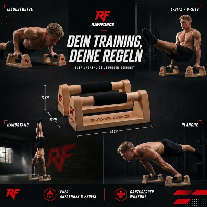 RawForce Паралелети дерев'яні для віджимань та стійки на руках - захист суглобів, нековзні. Обладнання для віджимань та калістеніки