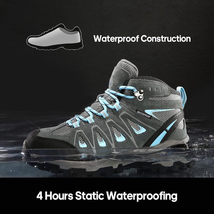 Черевики для трекінгу та хайкінгу NORTIV 8 Adventurer для жінок - дихаючі, зручні (41.5 EU, широка колодка, сірий, блакитний)