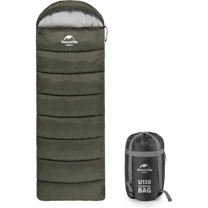 Спальний мішок Naturehike з капюшоном, ковдровий, для кемпінгу, легкий та зручний, ідеальний для подорожей та outdoor-активностей, зелений (7~11°C)