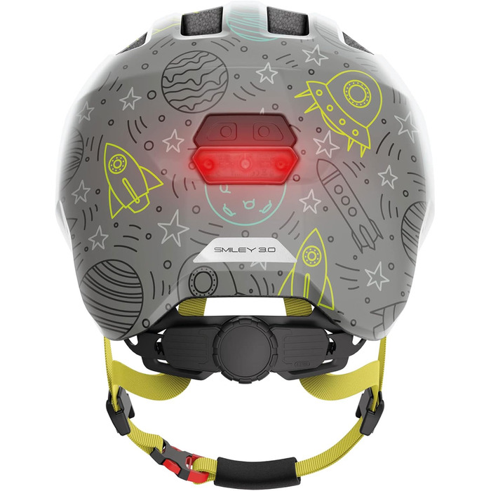 Дитячий велосипедний шолом ABUS Smiley 3.0 LED з підсвіткою, глибока посадка, місце для хвостика, для дівчаток і хлопчиків, сірий з космічним принтом, розмір S (45-50 см)
