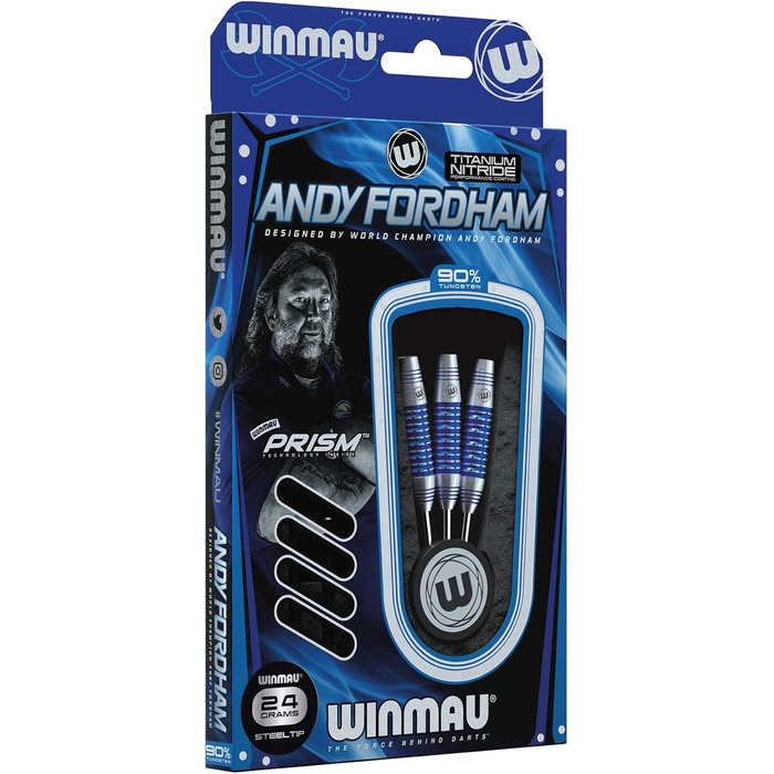 Професійні дротики WINMAU Andy Fordham, 24 г, вольфрамові, сталевий наконечник, набір з оперенням та держателями, спеціальна серія