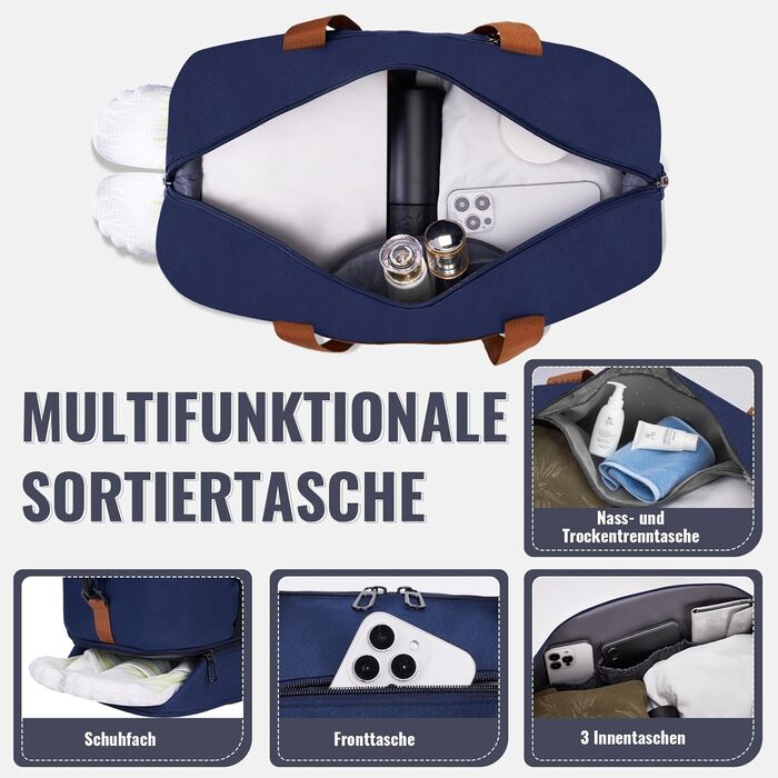 Спортивна сумка-рюкзак для чоловіків та жінок з відділенням для взуття та мокрого одягу, велика містка сумка для подорожей, тренувань, плавання (Navy Blue)