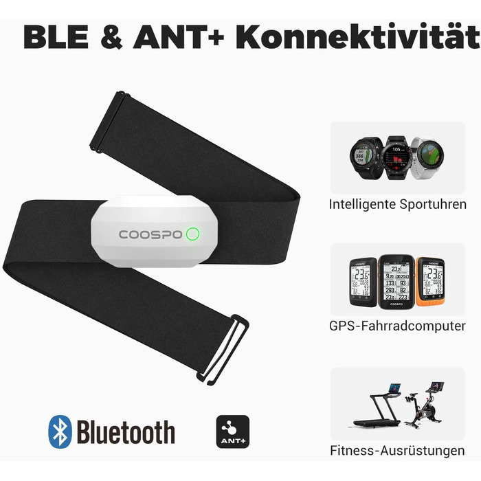 Пульсомір COOSPO H808S з ANT+/Bluetooth, водонепроникний IP67, сумісний з Polar, Wahoo, Garmin, Zwift, Strava