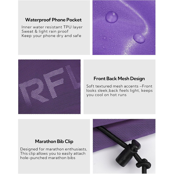 Поясна сумка для бігу WATERFLY: триатлон, марафон, тримач для телефону та номеру (фіолетова)