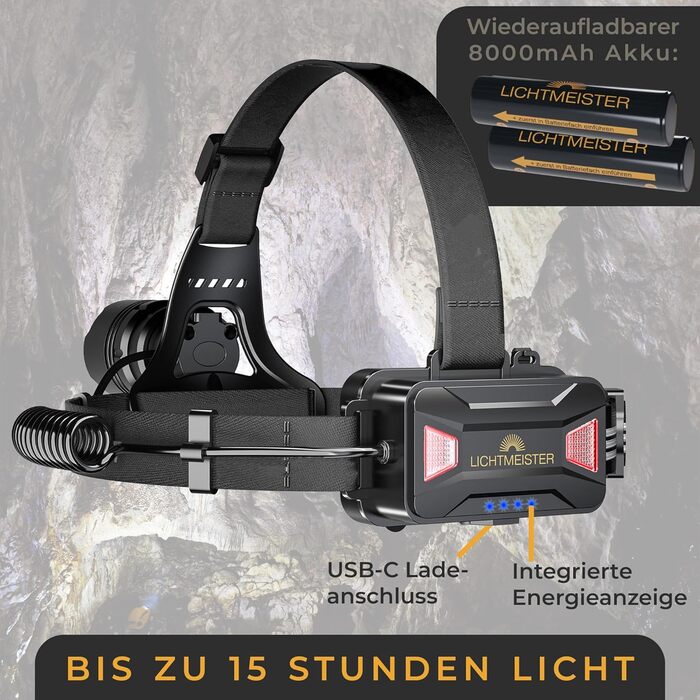 Лампа-налобник LED LICHTMEISTER® - 2000 Люмен, акумулятор 5000 mAh, надзвичайно яскрава