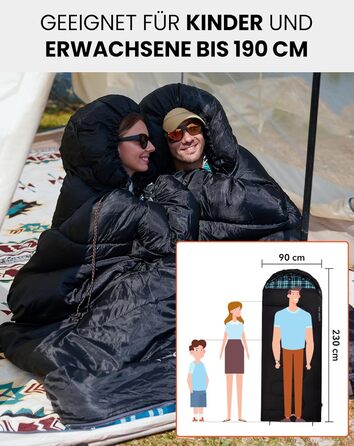 Сплячий мішок KingCamp Flannel для дорослих, 4 сезони, ультралегкий, бавовна, теплий, ковдровий, водонепроникний, для кемпінгу та повсякденного використання, чорний, L, блискавка