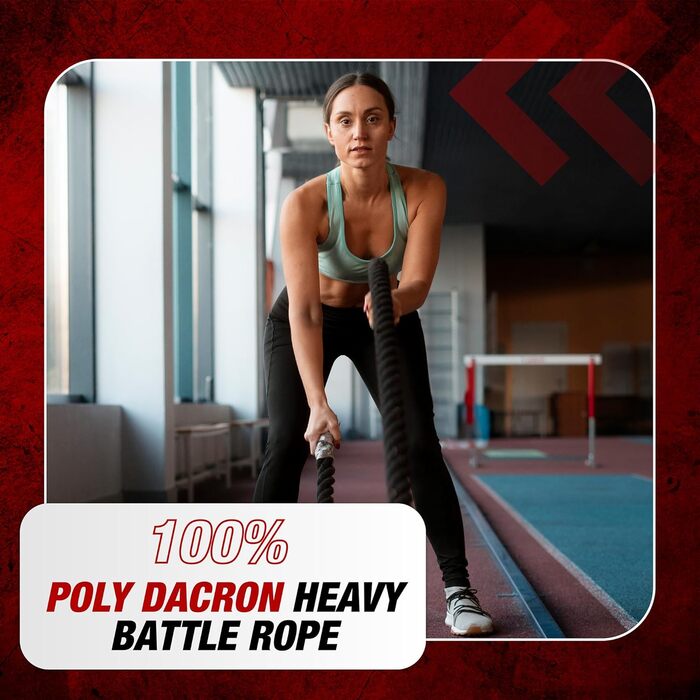 Бойове канат для тренувань з анкерним ременем та інструкцією - Міцний захисний чохол - 100% поліестер Dacron, 7.6 см (3 дюйми) діаметр x 9.1 м (30 футів) довжина - для силових тренувань, кардіо, кросфіту. Чорне бойове канат з DuraMax-чохлом та анкерним ре