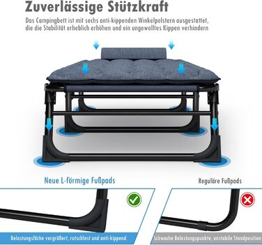 Розкладне шезлонг з регульованою спинкою в 4 положеннях, портативний багатофункціональний лежак для кемпінгу, саду, басейну, патіо - блакитний, з м'яким матрацом та подушкою