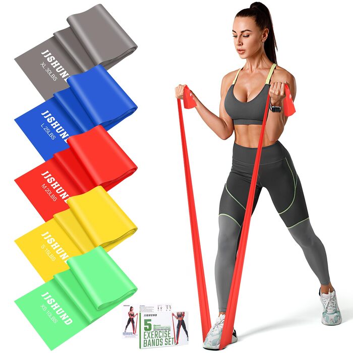 Набір гумових еспандерів для фітнесу 5 шт. Resistance Bands для пілатесу, йоги та силових тренувань (чоловікам та жінкам) 2м - Сірий, Синій, Червоний, Жовтий, Зелений