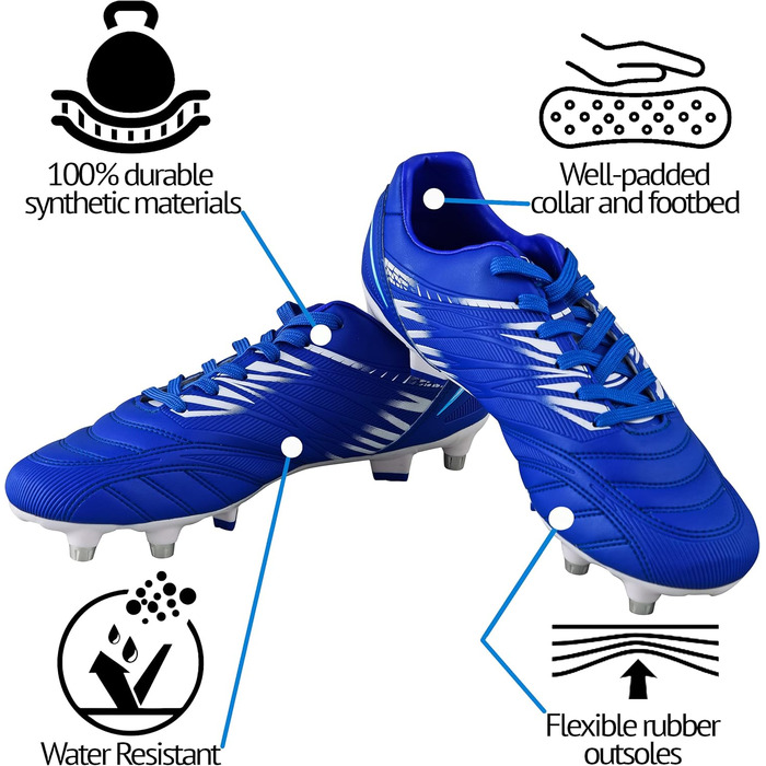 Футболні бутси Valencia SG для чоловіків, чорно-сині, розмір 45 EU, для м'яких/мокрих поверхонь