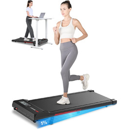 Laufpad Dskeuzeew 4-в-1 з нахилом: біговий килимок з регулюванням кута нахилу до 5% для дому. Максимальне навантаження 130 кг, швидкість 1-8 км/год, безщітковий двигун. Підходить для використання під столом. Чорний колір.