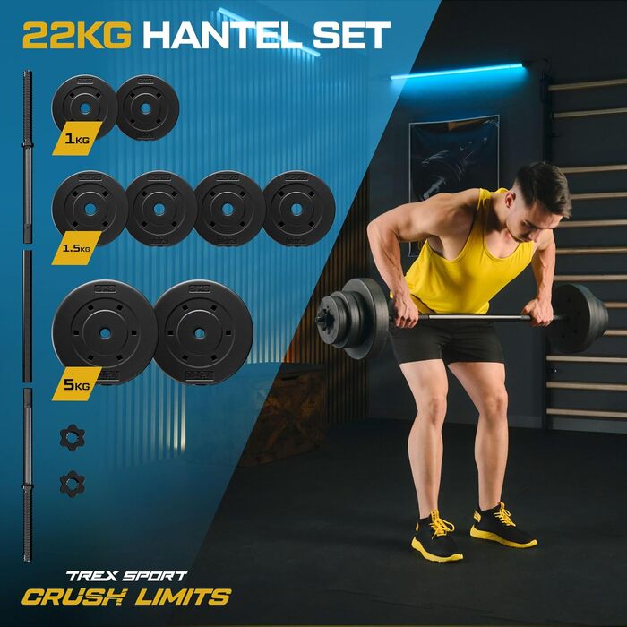 Набір штанги TREX SPORT 22 кг з грифом 120 см та 8 дисками