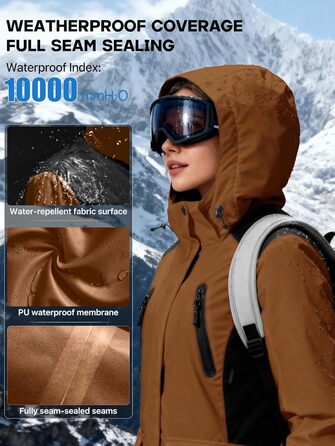 Водонепроникна зимова куртка FREE SODIER для жінок, тепла флісова підкладка, капюшон, зварні шви, колір: гірчичний (XL)