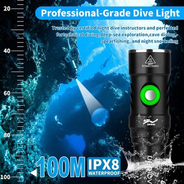 Підводна ліхтар UEQIOV 4000 лм, 4 режими, IPX8 водонепроникний, для дайвінгу