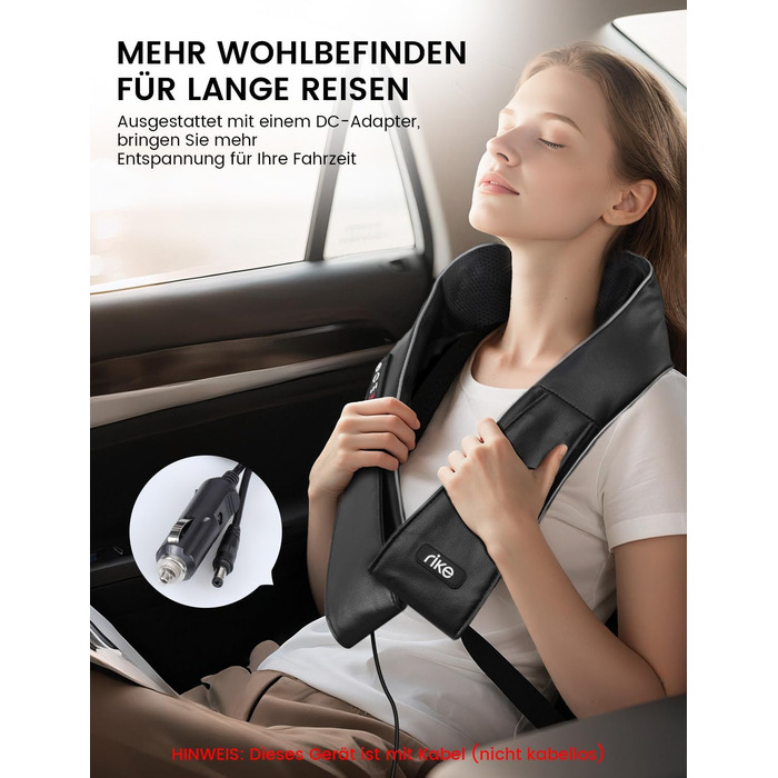 Масажер для шиї RIKE Shiatsu з підігрівом – 3D масажер для шиї, плечей та спини, з адаптерами для мережі та авто, глибокий масаж, подарунок на Різдво (сучасний)