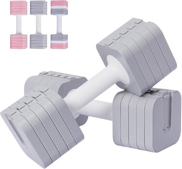 Регульовані гантелі 10 кг (2 x 5 кг), водонепроникні, компактні, легко регулюються, ідеальні для домашніх тренувань (сірі)