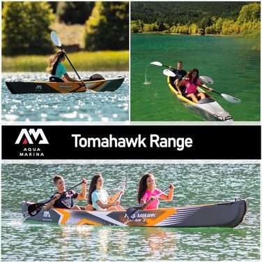 Універсальний надувний каяк Aquamarina Tomahawk Air-375 для дорослих, чорний/помаранчевий, 1-місний