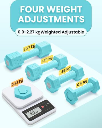 Набір гантелей Fragraim регульовані для жінок та чоловіків, 4,54 кг, 4-в-1, вага 0,9-2,27 кг, з м'яким покриттям TPU, для дому