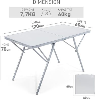 Складаний столик для кемпінгу EVER ADVANCED 120x60 см, XL для 4-6 осіб, білий