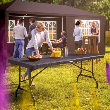 Розкладний садовий стіл Casaria® 183x76 см, чорний, з ротангу, для 8 осіб, тераса, балкон, кемпінг