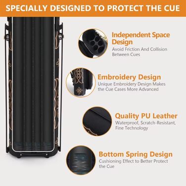 Чохол для бильярдних київ Schwarze Stickerei: на 2 кийки (butt) та 4 шахти (shaft). Жорсткий, зі стійкою. Аксесуари для більярду.