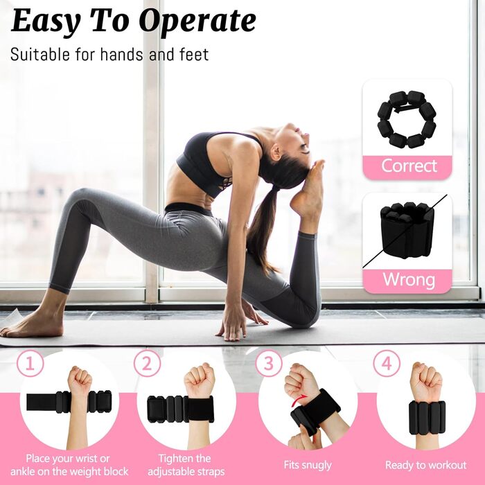 Важкі манжети на зап'ястя Omtofo, 2 шт (по 0,45 кг), регульовані, для йоги, танців, пілатесу, аеробіки, кардіо, ходьби, зелені (чорні)