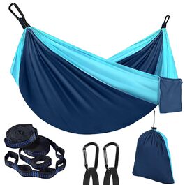 Гамак дорожній складаний Camping 270x140 см для відпочинку на природі, балконі, терасі (синьо-блакитний)