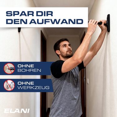 ELANI – Турнік для підтягувань на стіну, 115–140 см | Без свердління | З рівнем та надійним кріпленням | Для дому, залу та тренувань | Синій | 115-140 см