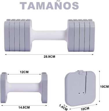 Регульовані гантелі 10 кг (2 x 5 кг), водонепроникні, компактні, легко регулюються, ідеальні для домашніх тренувань (сірі)
