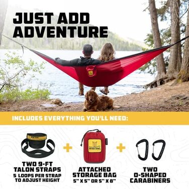 Гамак для кемпінгу Wise Owl Outfitters – односпальний або двоспальний, для дому та вулиці, з сумкою для зберігання, аксесуарами для рюкзака та подорожей, оранжевий / сірий
