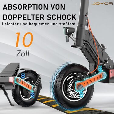 Електросамокат JOYOR S-Серія 48/60V 26/18Ah, запас ходу 40-85 км, механічна/гідравлічна гальмівна система, подвійна амортизація, складаний, 10-дюймові колеса, модель S10S